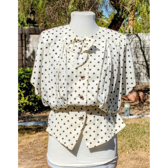 1980's Vintage Original Fashion Sz 7 Retro Polka Dot 2-Pc Blouse & Skirt Set GUC - Picture 3 of 8